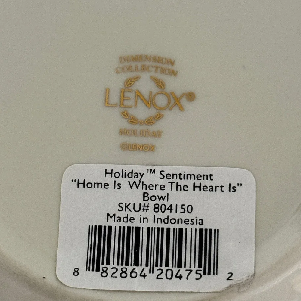 Lenox Xmas Holiday Sentiment Serving Bowl Home Is Where The Heart Is Holly Berry